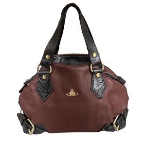 Vivienne Westwood Brown Leather Satchel Handbag with gold tone hardware